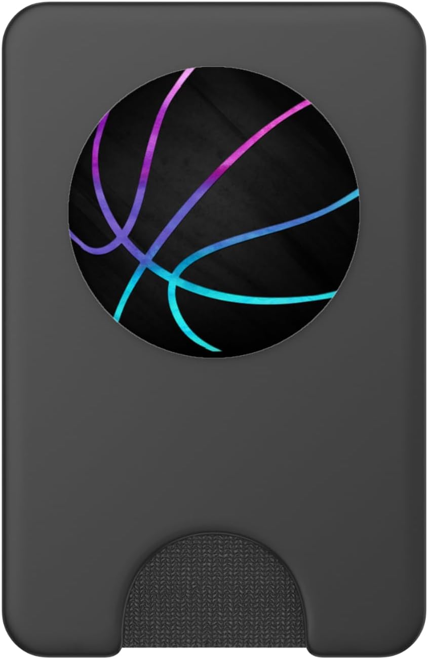 Purple Turquoise Basketball On a Black PopSockets PopWallet for MagSafe