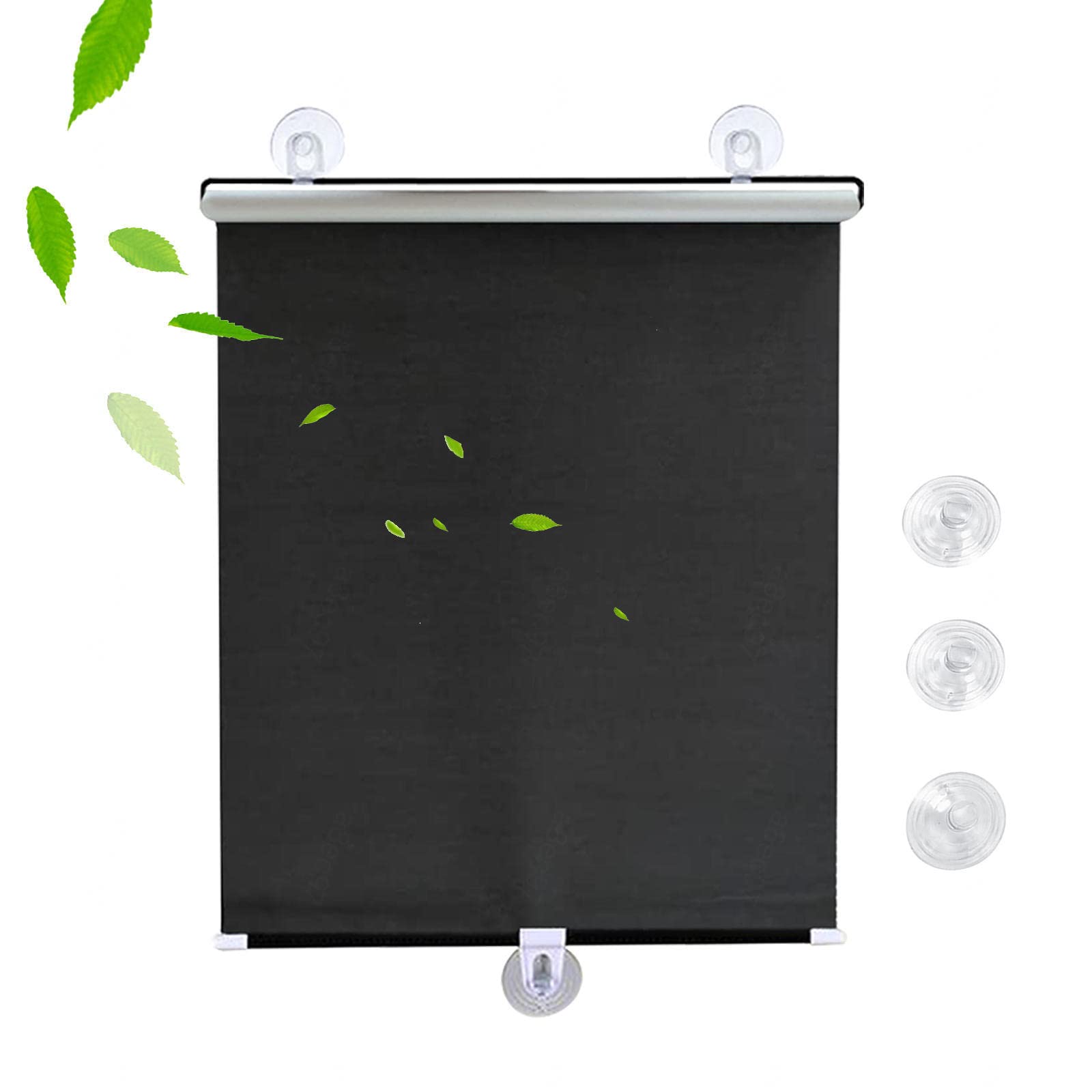 DECAKE Blackout Curtains with Suction Cups,30-75cm Wide Sunscreen Roller Blinds,Automatic Retractable sunshades,Free-Perforated,Portable Temporary Blinds for Doors and Windows,Black-35x125cm/14x49in