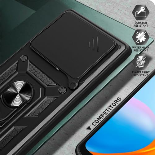 Image of Casodon Heavy Duty Back Case Cover for Redmi Note 15 Pro Plus 5G, Shockproof Redmi Note 15 Pro Plus Back Cover, Ring Case with Kickstand and Camera Protection Shutter - Black