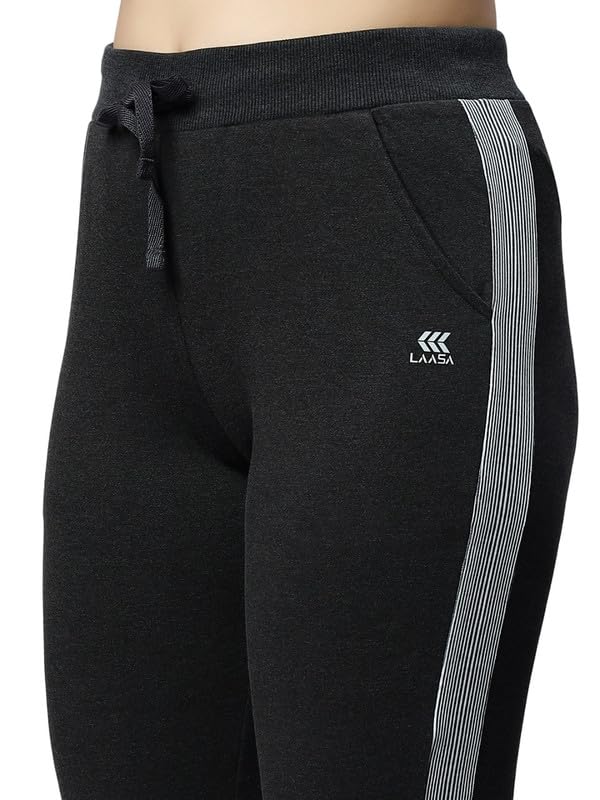 Image of Women's Cotton Regular Fit Mid-Rise Solid Black Track Pant with Stretchable,Two Side Pockets