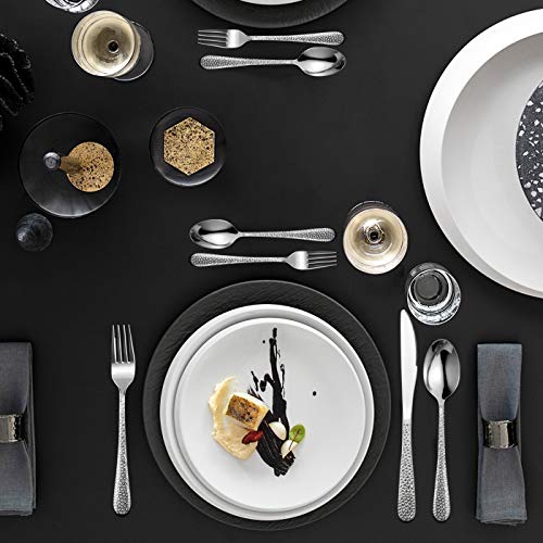 Hammered 65-Piece Silverware Set For 12, Haware, Stainless Steel Flatware Cutlery Serving Utensils, Modern Design Eating Tableware For Home Kitchen Hotel Restaurant, Mirror Polished, Dishwasher Safe #TOP3