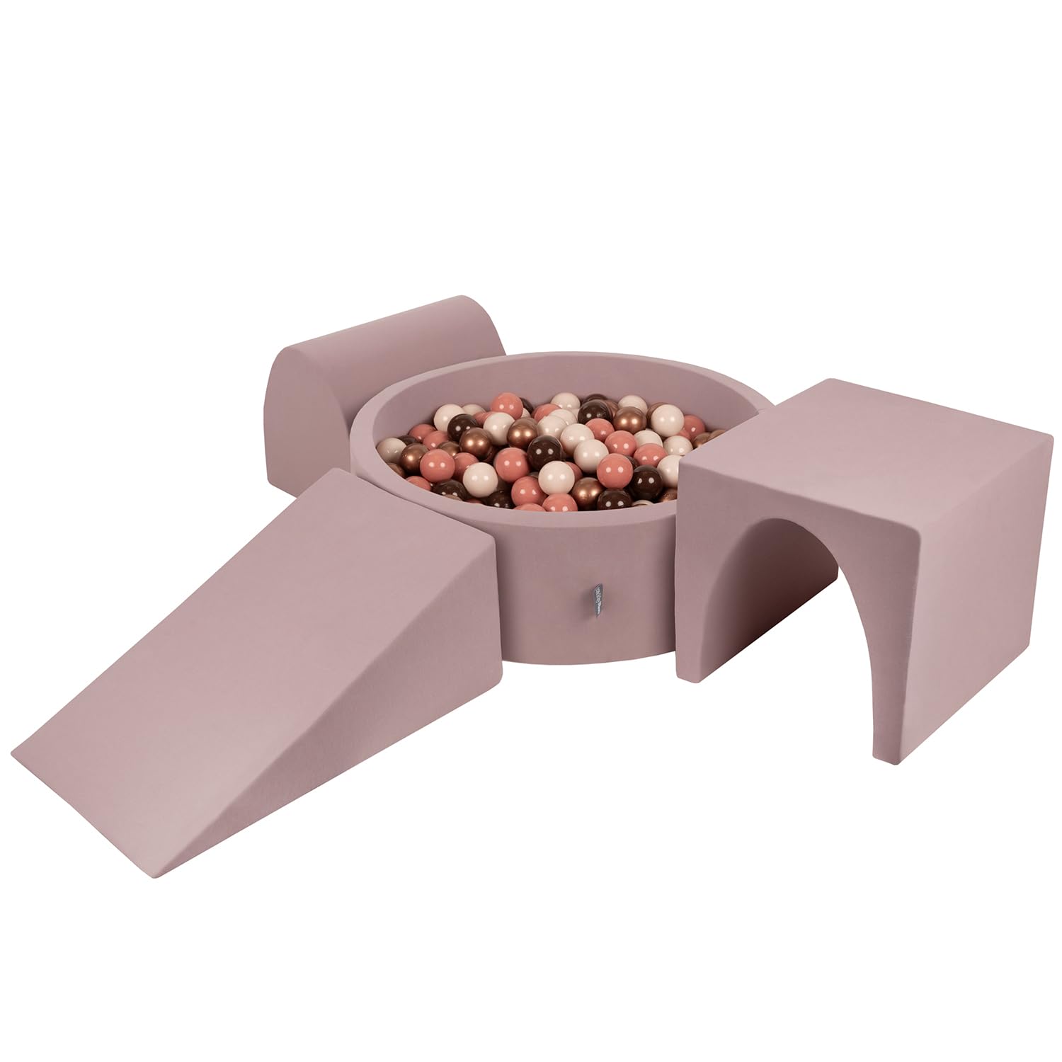 KiddyMoon Area di Gioco in Schiuma con Tondo Piscina di Palline (300 Palline) per Bambini, Erica: Marrone/Rame/Beige Pastello/Salmone