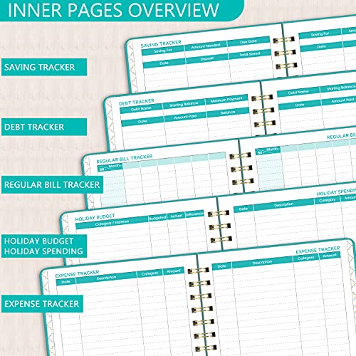 Budget Planner – 12 Monthly Expense Tracker Notebook, Faux Leather Hardcover Financial Organizer, 6.1" X 8.25" Budget Book With Pocket, 2 Stickers, Premium Paper, Undated Bill Organizer, Account Book #TOP4
