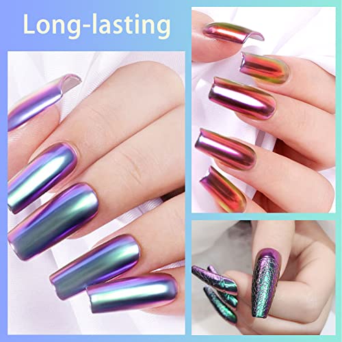Allstarry White Chrome Nail Powder, 4 Pcs Color-Shift Chameleon Chrome Effect Powder Neon Aurora Glitter Dust Iridescent Pearlescent Pearl Pigment For Nail Art Decoration, Gel Polish, Resin Craft #TOP4