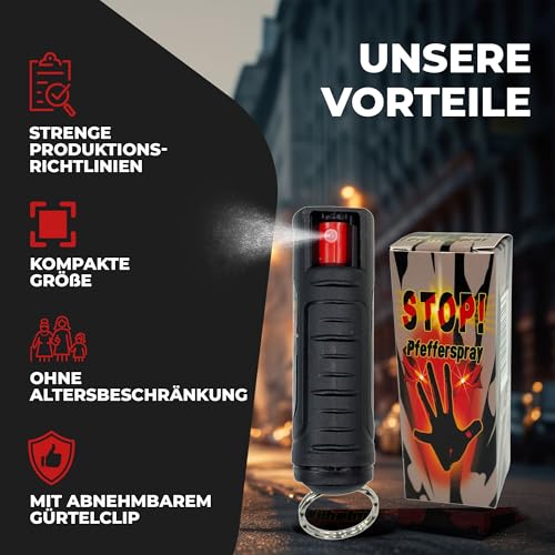 3 x Wilhelm Pfefferspray 16 ml Schlüsselanhänger schwarz Tierabwehr Selbstverteidigung CS Gas KO Spray hochdosiert (ca. 2 Mio. Scoville) effektives Verteidigungsspray