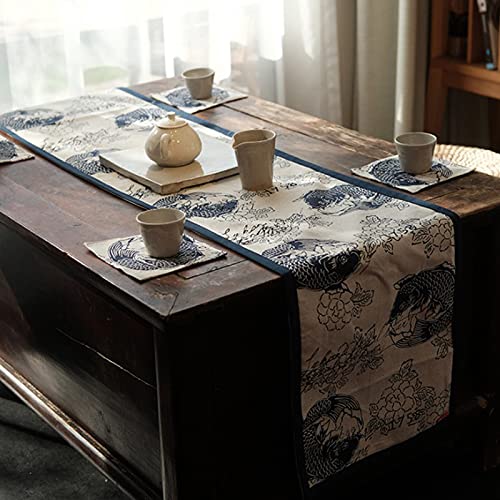 Chemin de table beige bleu marine KnSam, décoration buffet et placard - 3
