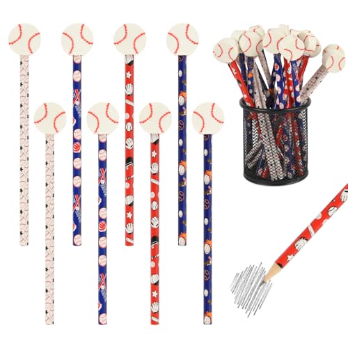 Ulema 48 Pcs Baseball Pencils and Erasers for Birthday Gifts