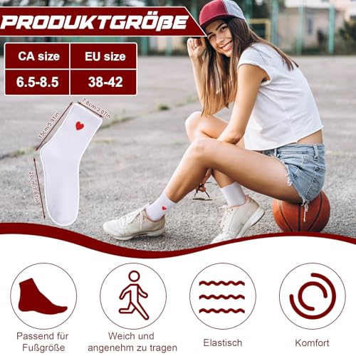 Utensilsto 6 Paar Damen Socken Herzsocken Damen 38-42 Baumwollsocken Herz Socken Kuschelsocken Sportsocken Tennissocken Baumwoll Socken Damen(Weiß)