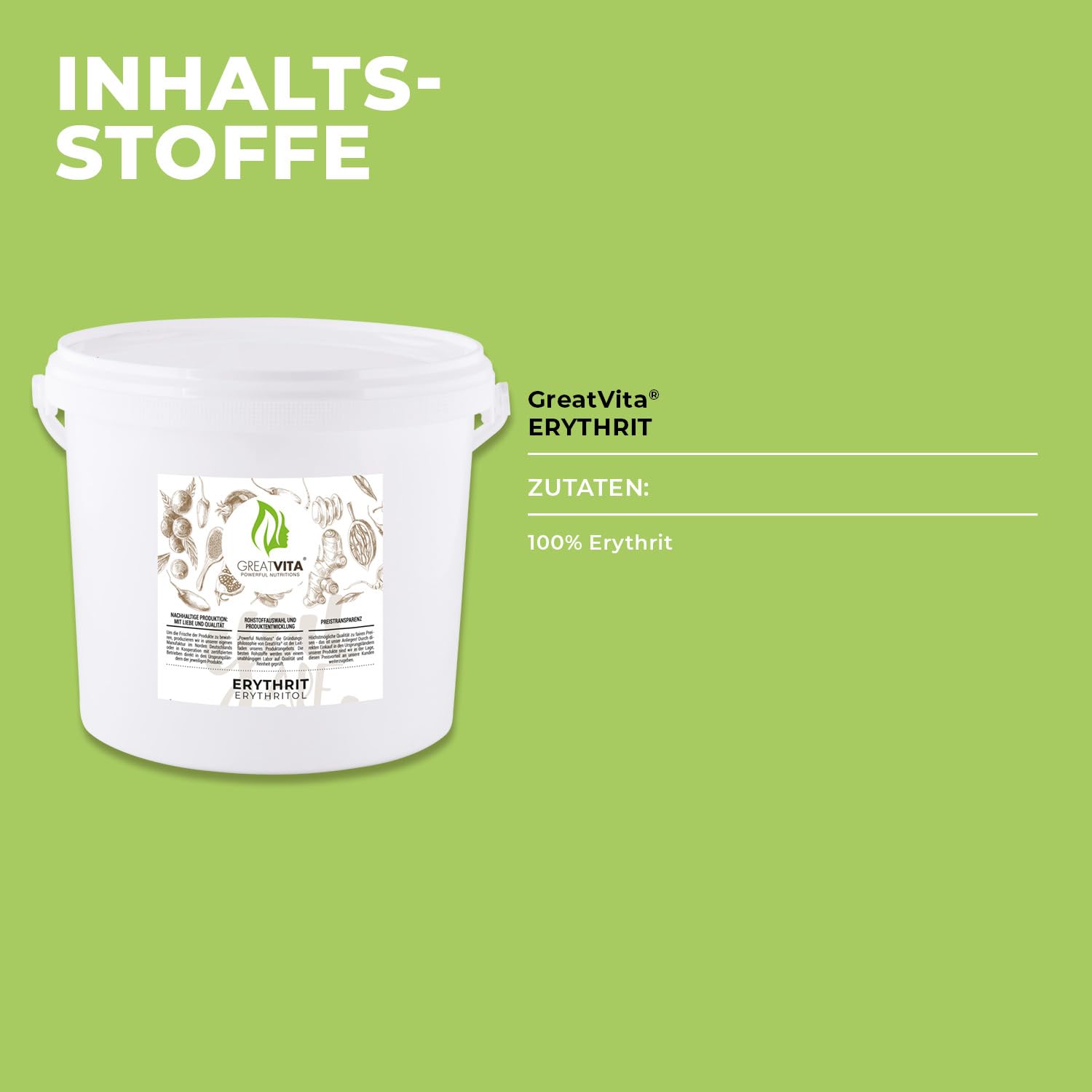 GreatVita Erythrit Eimer 4 kg, Premium Zuckeralternative - kalorienfreies Süßungsmittel ohne Gentechnik | Zahnfreundliche Süßungsmittel ohne Kalorien
