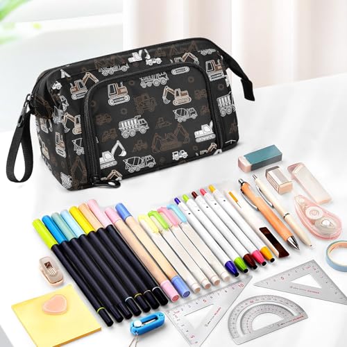 Image of Trcuk Black Pencil Case Pouch Big Capacity Pencil Bag Box Organizer Pen Case with Compartmens Stationery Organizer for Girls Boys Women School College Office