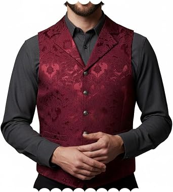 Mens Victorian Suit Vest Gothic Steampunk Paisley Waistcoat Tuxedo Formal Dress Vest for Men