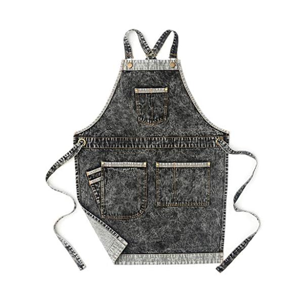 Jeanerlor - Denim-Schürzen mit Taschen für Damen und Herren, Haarstylistin, Kreuzgurte & verstellbar S bis XXXL