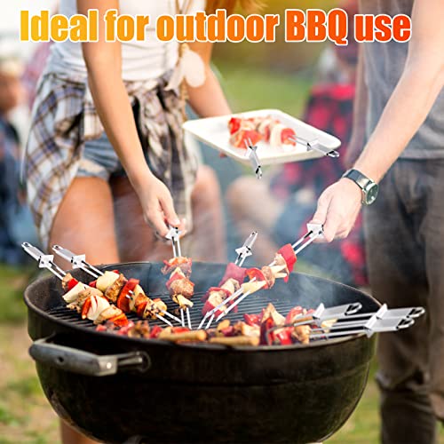 Zonon 24 Pcs 13 Inch Kabob Skewers Double Pronged Metal Skewers Reusable Skewers For Grilling Kabob Sticks Bbq Stainless Steel Long Flat Skewers With Slider Push Bar For Camping Vegetable Chicken #TOP5