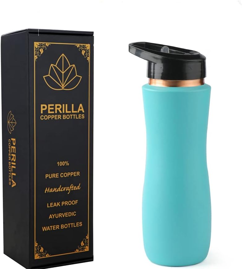 Perilla Home 100% Pure Copper Bottle with Sipper & Lid 25.37 Oz Ayurvedic Water Bottle Multipurpose Bottle for Gym, Travelling, Outdoors, Indoors Leak Proof (Mint)
