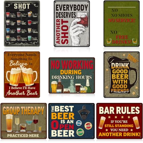 Clabby 9 Pcs Funny Bar Signs for Home Bar Vintage Funny Sign for Home Wall Sign Set for Backyard Man Cave Party Decoration Dinner Garage(Cardboard,14 x 11 Inch)
