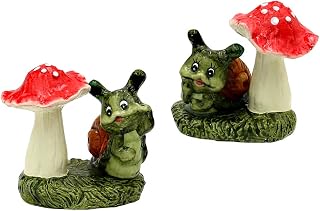Dekohelden24 Caracol de cerámica con Seta, Juego de 2, decoración de jardín, Dimensiones Aprox. 9,5 x 6 x 8,5 cm, Color Verde