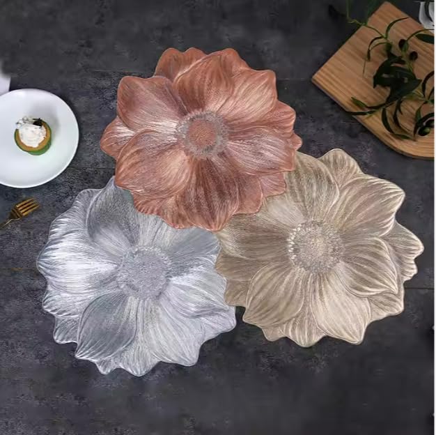 Image of HomeCloud PVC Material Round Shape Table Mat, Dining Table Mat,Table Placemats, Round Mats,Best for Bed-Side Table /Center Table, Dining Table /Shelves (Rose Silver, Set of 4)