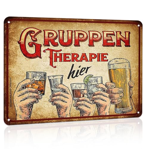 Chstarina retro blechschilder vintage, schild gruppentherapie hier, bar schilder retro, metallschilder, lustige schilder alkohol für Haus, Café-Bar, Club, Pub, Wanddekoration, 30 * 20 cm