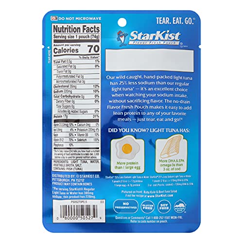 Starkist Reduced Sodium Chunk Light Tuna In Water, 2.6 Oz, Pack Of 24 #TOP2