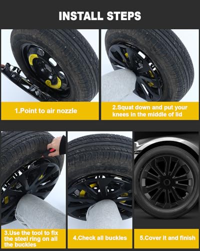Image of ABX Hubcap Wheel Covers Hub Caps 16 Inch Set of 4 Black Universal Wheel Rim Cover R16 Stylish Car Decor Wheel Covers for Toyota Camry Nissan Mazda (black-10, 16 inch)