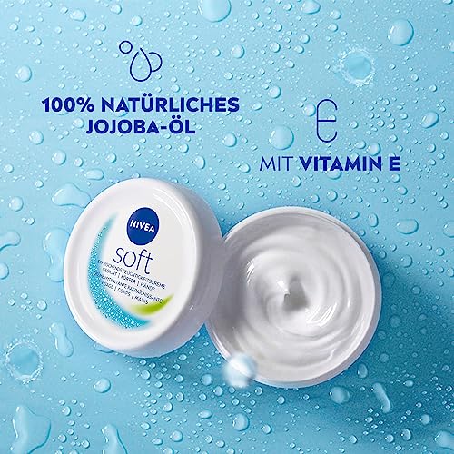 NIVEA Crema hidratante suave y refrescante (100 ml), crema ligera con vitamina E y aceite de jojoba 100% natural, crema para la piel de absorción rápida para una piel notablemente relajada