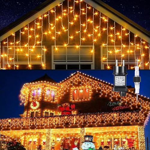 GlobaLink Rideau Lumineux, 20M 800 LEDs Guirlande Lumineuse LED Noël Étanche IP44 avec 8 Mode Rideau Lumineux Pluie Extérieur LED Glaçon Décoration pour Balcon Toit Noël Mariage - Blanc Chaud
