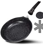 ✔️ INDUKTION: Durch den innovativen Vollflächen-Induktionsboden (Full Disc Induction) wird die Wärme schnell und gleichmäßig weitergeleitet. Dadurch ist eine gleichmäßige Wärmeverteilung und gute Wärmespeicherung gegeben. Die Pfanne erhitzt sich zudem deutlich schneller als bei einer minderwertigen Pfanne mit Teilflächen-Induktionsboden.