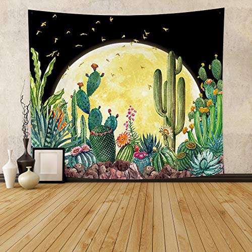Dorcev 59.1X51.2 Inches Cactus Tapestry Yellow And Green Nature Plants Botanical Herbs Desert Moon Starry Night Landscape Wall Hanging Tapestries For Bedroom Living Room Dorm Deocr #TOP2