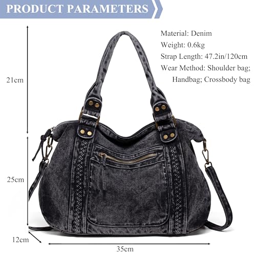 Image of Designer Denim Handbags for Women Hobo Tote Bag Crossbody Denim Purses Blue Jean Shoulder Bag