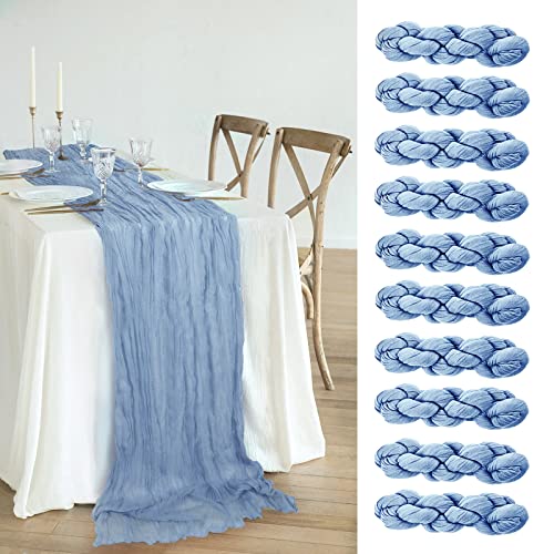 10Pcs Dusty Blue 10Ft Gauze Cheese Cloth Wedding Table Runner Boho Rustic Sheer Table Runner For Arch Banquets Bridal Baby Shower Birthday Party Decorations #TOP3
