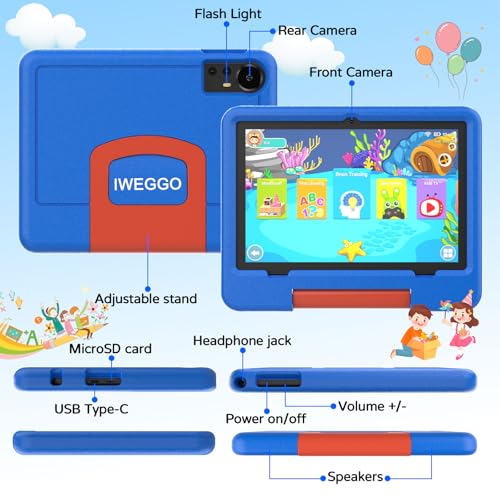Image of Android 15 Kids Tablet with EVA Case, 10 inch Tablet for Kids, 20GB (4+16) RAM+128GB ROM /MAX 2TB,1280*800 IPS HD Eye Care Touch Screen, 2.0GHz Quad-core Toddler Tablets, 5G WiFi, Widevine L1
