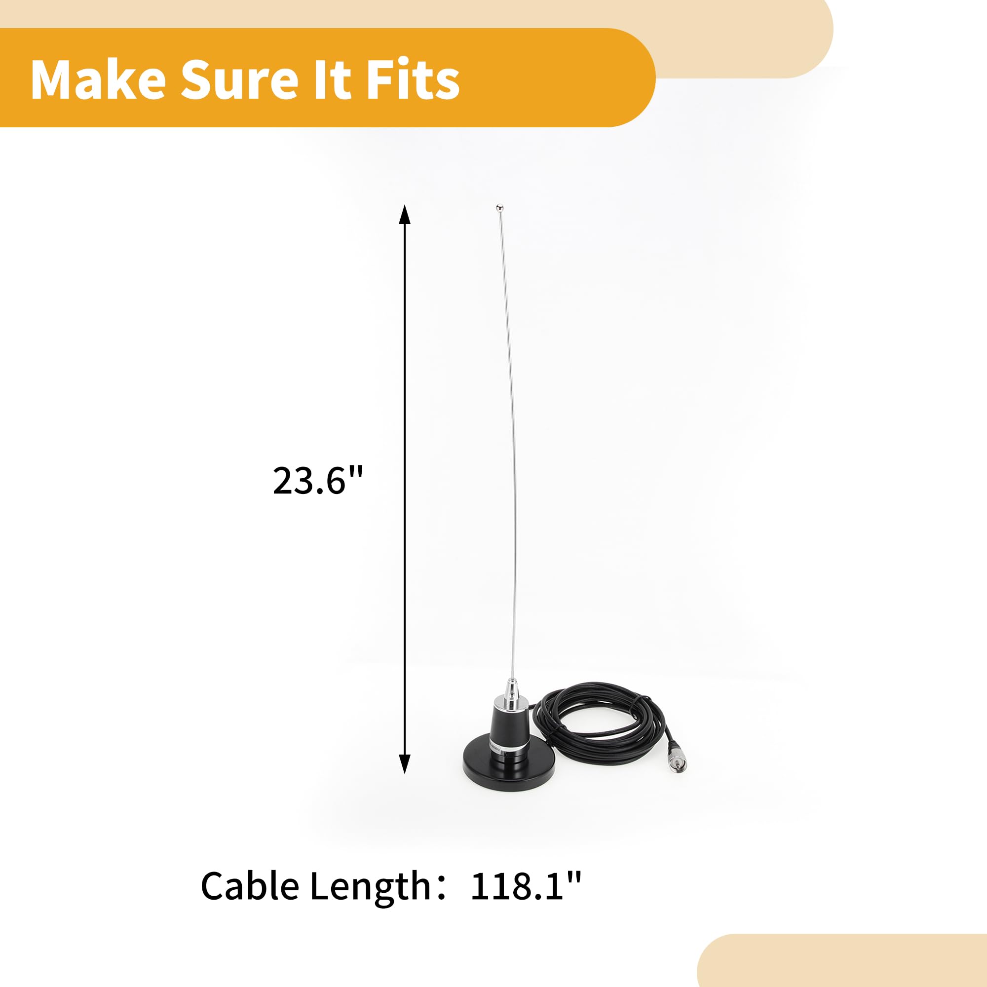 Antenne Ventouse pour Voiture Camion 1pc Noir 60cm Câble 300cm