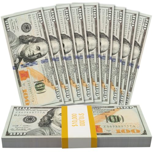 100Pcs Prop Money Movie Money Education Learning Toy for Music Video, Develops Early Math Skills, Play Money for Board Game, Moive, Magic, Party