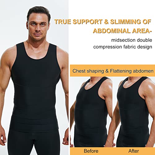 Mens Compression Shirt Slimming Undershirt Body Shaper Vest Workout Tank Tops Shapewear Abs Abdomen Xxl Black #TOP3