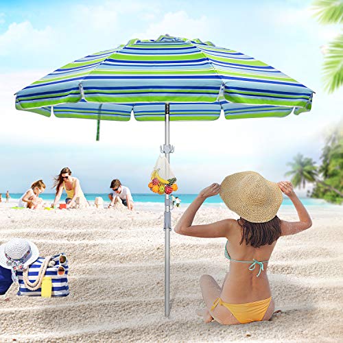 Deyard 6.5ft Beach Umbrella with Sand Anchor, Tilt Aluminum Pole, Portable UPF 100+