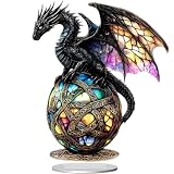 Satiskid 1 Stück Acryl Drachen Figur, 2D Bunte Drachen Skulptur mit Sockel, Modernes Wohnzimmer Deko, Bücherregal Büro Dekoration, Geschenk für Drachenliebhaber