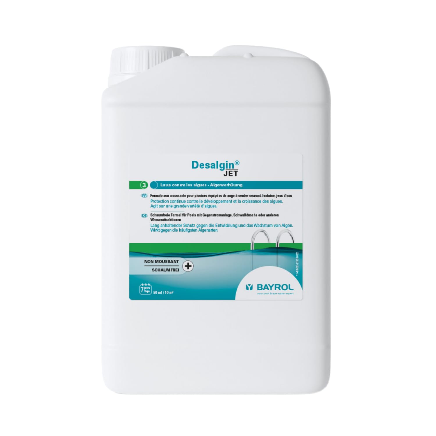 BAYROL Desalgin Jet 3 L - schaumfreies Antialgen-Konzentrat zur Verhinderung von Algenwachstum im Pool - Ideal für Pools mit Gegenstromanlagen / Wasserattraktionen - Ohne Kupfersulfat