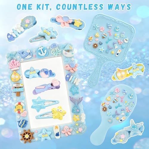 RidaaFri Junk Case Charms Kit, 3D Flatback Pearls Set, Blue Ocean Beach Themed Cute Starfish Turtles Mermaids Large Charms for DIY Craft Accessories - 5
