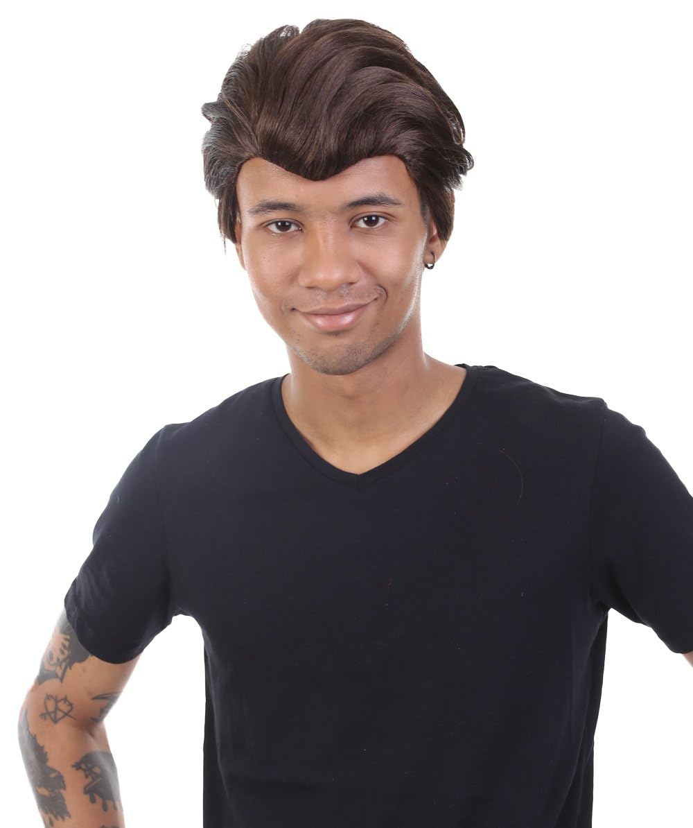 Adult Men's Lantern Hero Wig – Slicked Tapered Brown Costume Hairpiece – Classic Straight Style for Halloween, Cosplay, Party & Stage Performance
