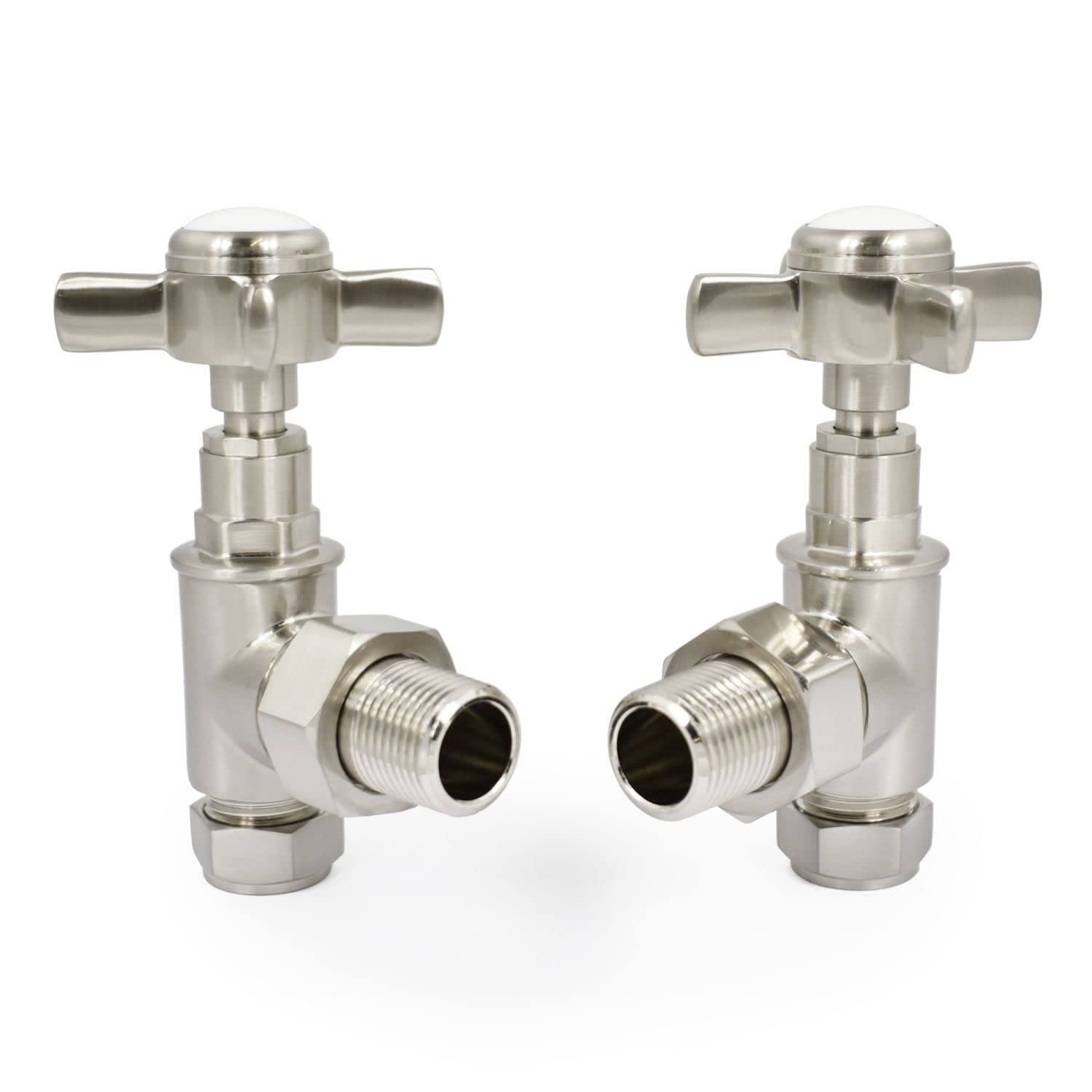 Hot Flow | Bayou Cross-Head Traditional Manual Radiator Valves (Pair) (Satin Nickel)