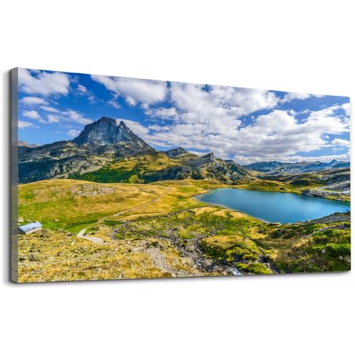 Wibinuki Wall Art Wall Decor Wall Paintings View Midi Ossau mountain peak and Lake Roumassot, in Ayous-Bious for Living Room Bedroom Bathroom Home Decor Can Be Hung Directly 20"x 40"