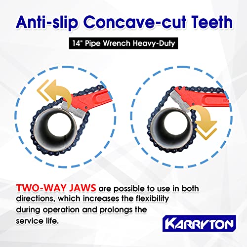 Karryton 14" Chain Pipe Wrench 2" - 5" Pipe Diameters, 18.5" Chain Length Max Breaking Load 5500Lbs, Heavy Duty Plumbing Tool For Pipe Installation, Construction, Oil Fields Operations And Maintenance #TOP5