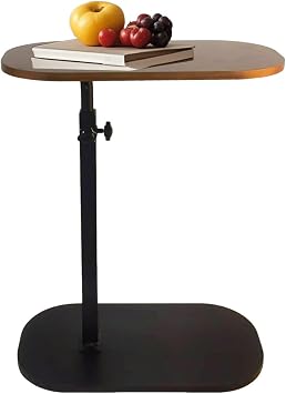 C Shaped End Table, Side Table for Sofa, End Table for Living Room, Adjustable Height TV Tray, Swivel Couch Side Table That Slides Under Walnut