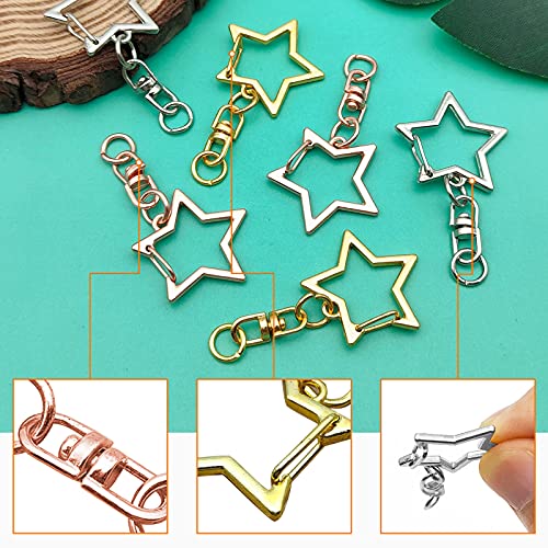 60Pcs Star Shaped Spring Snap Keychain Clip,3 Colors Metal Swivel Clasp Snap Hook Key Ring with Chain Hanging Buckle with Open Jump Ring Connector for Crafts Key Ring Making,DIY Keychain Supplies - Thumbnail 5