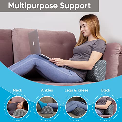 5 Stars United Half Moon Bolster Semi-Roll Pillow - Ankle And Knee Support - Leg Elevation - Back, Lumbar, Neck Pain Relief - Pad For Side And Stomach Sleepers - 20.4X7.8X4.3 Inches #TOP4