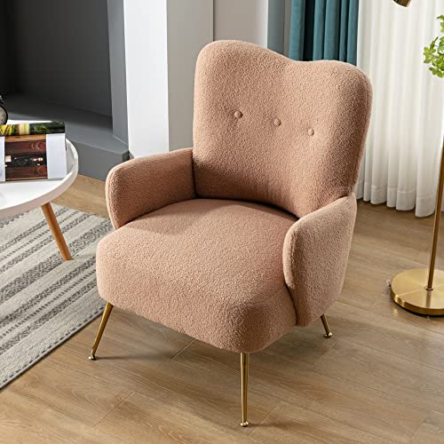 P Purlove Accent Chair For Living Room, Modern Short Plush Particle Armchair, Accent Chair With Golden Metal Legs And High Back, Arm Chair For Bedroom, Living Room, Office (Espresso) #TOP28