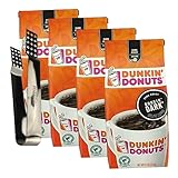 Dunkin' Dark Roast Ground Coffee, Rich & Bold Flavor, Bundle With Silver Ss Tea Bag Squeezer, Arabica Dark Roast Blend For Drip, French Press & Cold Brew [Pack Of 4]