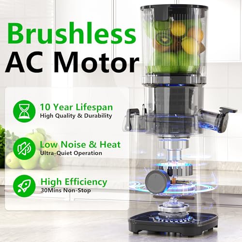 Image of Cold Press Juicer Machines, 5.3 inch Large Feed Chute Slow Masticating Juicer, Powerful AC Brushless Motor Fit Whole Fruits & Vegetable, 99% Juice Yield, Ultra Quiet, Easy Clean