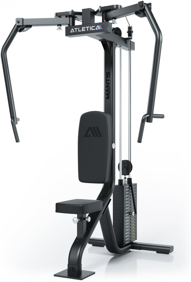 ATLETICA Mantis Butterfly & Reverse Combo Weight Stack Machine, arms in butterfly start position