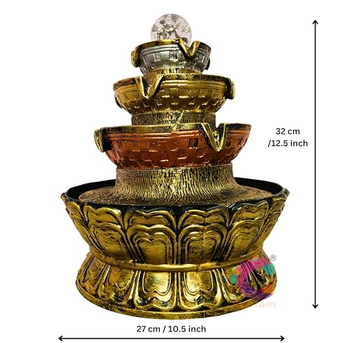 Image of Four Step Table Top Round Decorative Water Fountain for Home Decor /Office /Indoor & Outdoor /Garden /Puja Room /Vaastu (Golden, C-068-02)